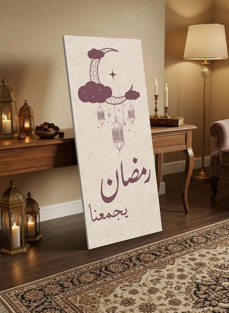 LOWHA Canvas Wall Art on Wooden Frame with Back Stand Featuring Ramadan Crescent and Lanterns Design